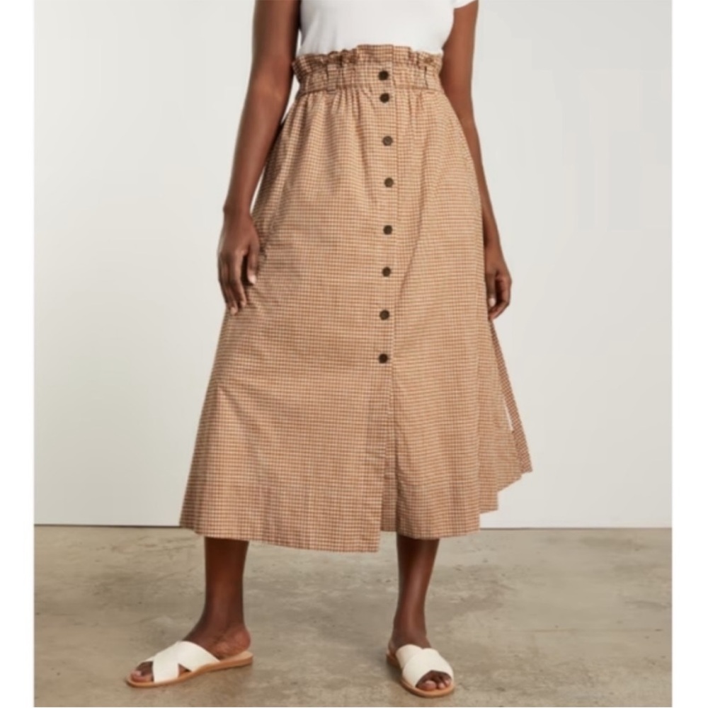 Everlane the Easy Button Front Skirt Burnt Orange Check